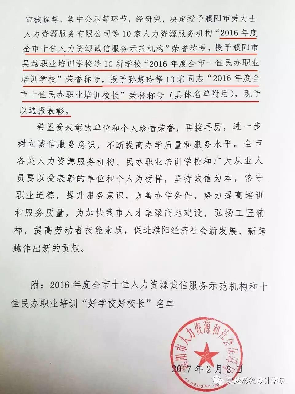 熱烈祝賀吳越學校榮獲“2016年度全市十佳民辦職業(yè)培訓學?！睒s譽稱號